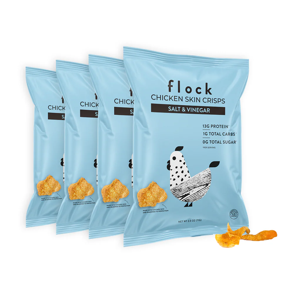 Salt & Vinegar XL Flock Chicken Skin Crisps (2.5 OZ Bags) - Image 4