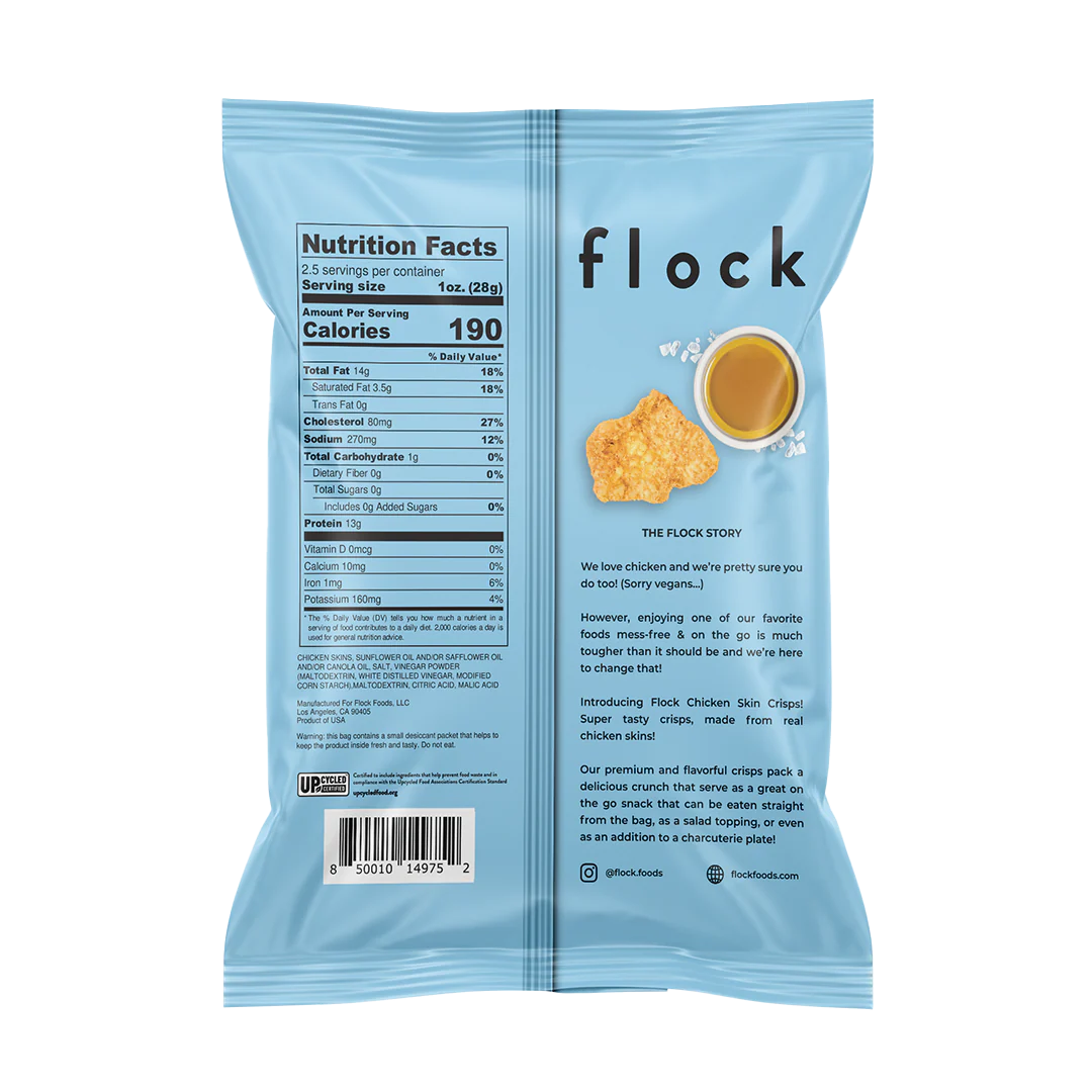 Salt & Vinegar XL Flock Chicken Skin Crisps (2.5 OZ Bags) - Image 6